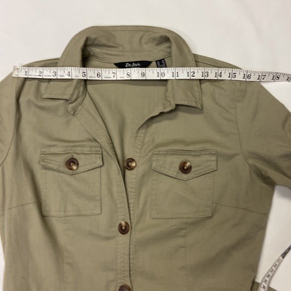 Du Jour Shirt Dress Khaki/Olive Button Down Utility hunger games Y2K Size 8P - Picture 10 of 16